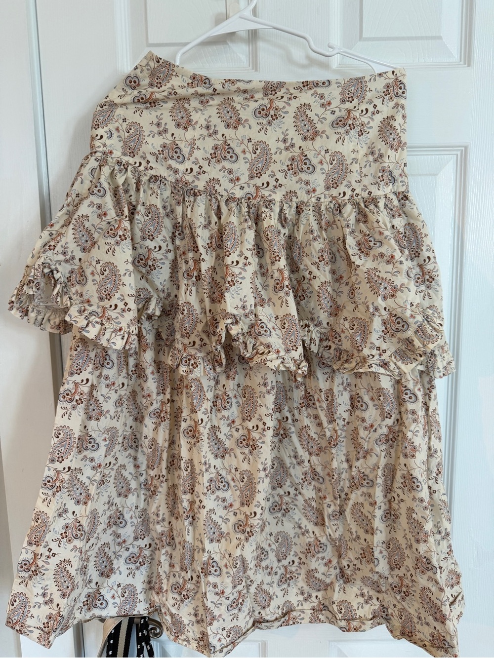 Loeffler Randall Cream Paisley Tiered Ruffle Skirt